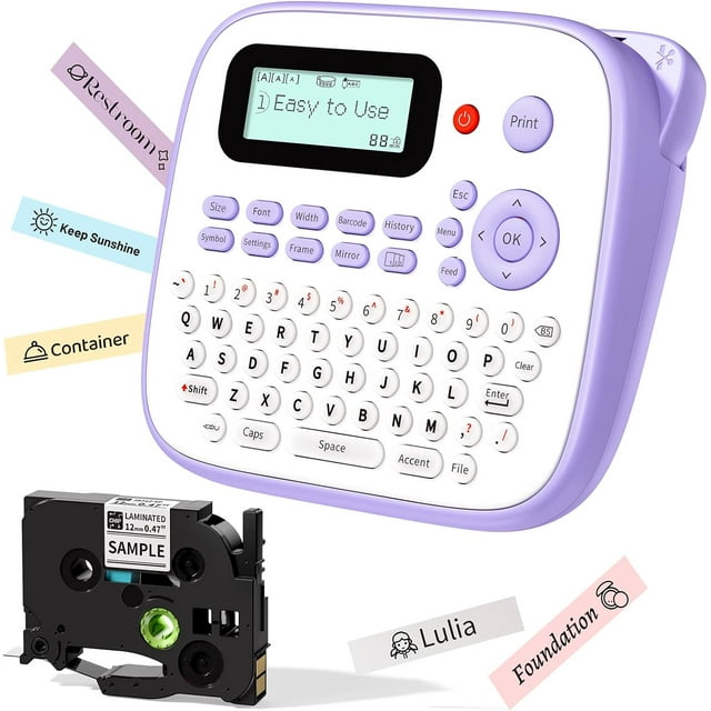 Label Maker Machine DS Label Maker Machine with Tape Portable Labeler with Keyboard Powe by Type-C Multiple Symbols for Home Small School Kids Use Purple