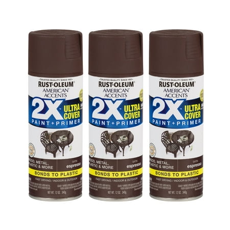 (3 Pack) Rust-Oleum American Accents Ultra Cover 2X Satin Espresso Spray Paint and Primer in 1, 12