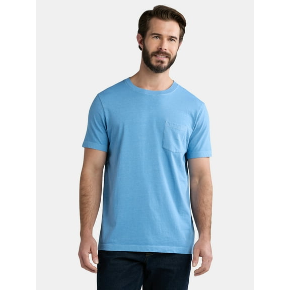 George Men's Garment Wash Crewneck Pocket Tee with Short Sleeves, Size XS-3XL