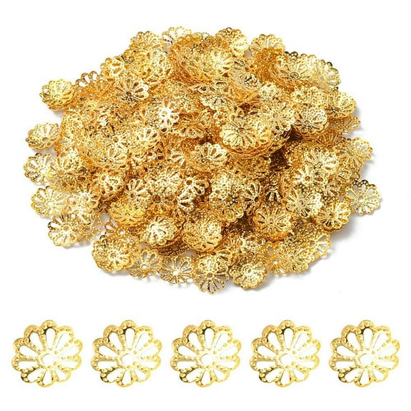 500pcs Iron Flower Bead Caps Multi-Petal Golden 9x1.5mm Hole: 1mm