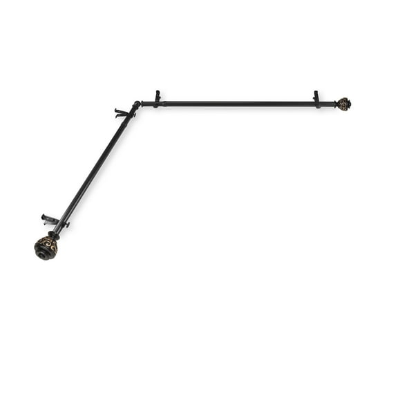 Domovina Raina 13/16-inch Single Corner Window Curtain Rod-Color:Black,Size:48-84"