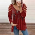 thumbnail image 2 of Fesfesfes Women Tunic Tops Printed Long Sleeve Tops V-Neck Zipper Casual Tops T-shirt, 2 of 4