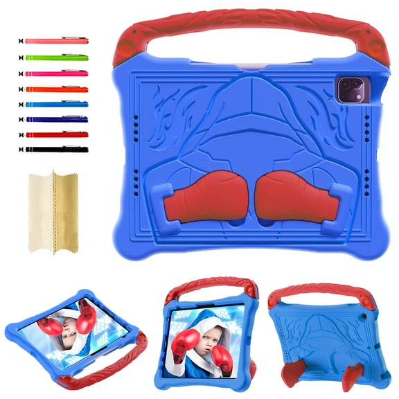 Kids Case for iPad Air 11" 2024/Pro 11" 2024 2022 2021 2020 2018, for iPad 10th Gen/Air 4/Air 5 Silicone Protective Rugged Case with Shoulder Strap & Handle Grip & Kickstand, Blue