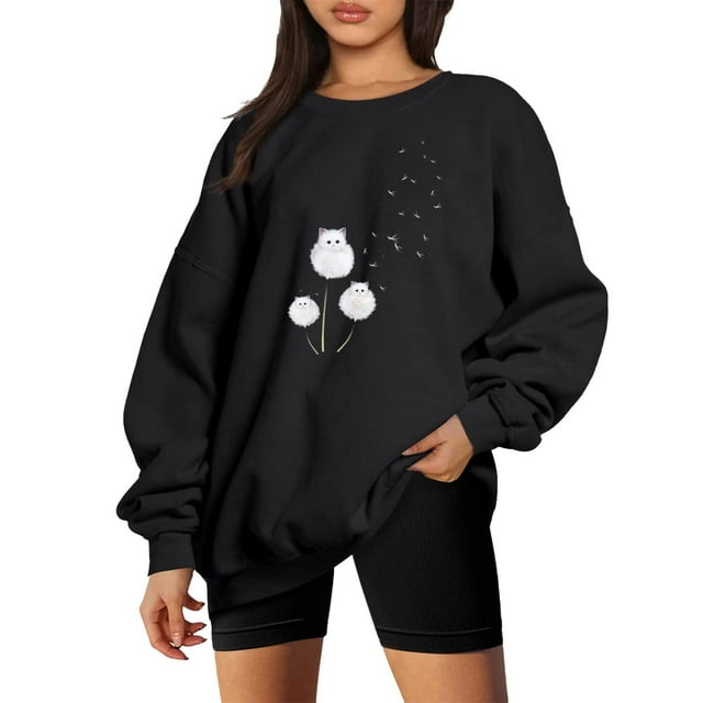 2023 Chandail en Molleton Oversize pour Femmes Mode Décontractée Manches Longues Imprimé Chandail en Molleton Dames Hauts Blouse Coupe Ample Hauts Femmes