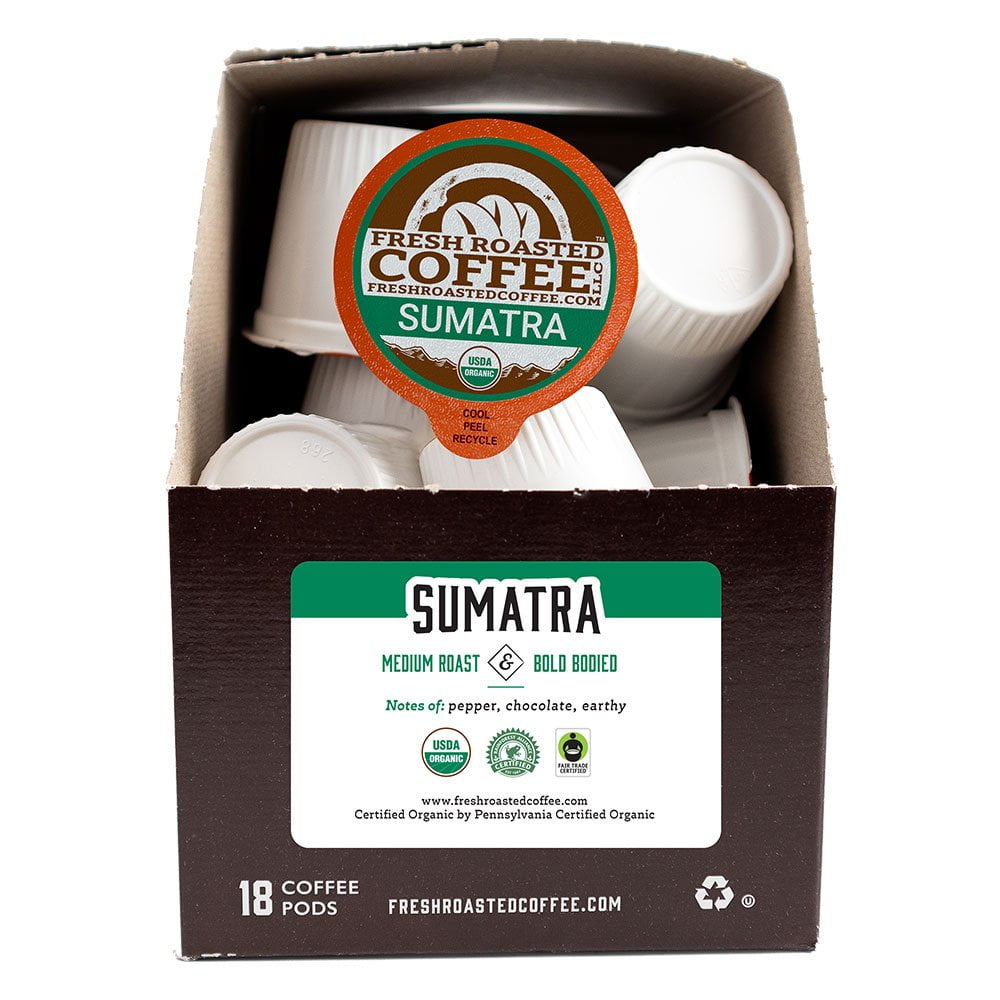 Fresh Roasted Coffee, Organic Sumatra Coffee Pods, Medium Roast, Kcup
