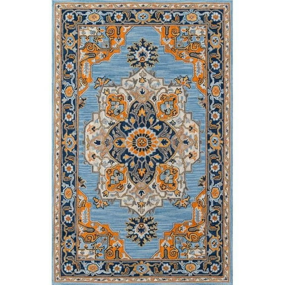 Momeni  Ibiza Hand-tufted Traditional Medallion Wool Area Rug Blue 2' x 3' 2' x 3' Indoor,Accent Orange Rectangle