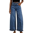 thumbnail image 5 of Barrel Jeans Women Ruffle Hem Wide Leg Jeans Y2k Patchwork Baggy Boyfriend High Waisted Denim Pants, 5 of 8