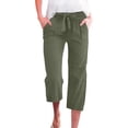 thumbnail image 2 of Wide Leg Cropped Pants for Women Summer High Waist Linen Capri Pants Drawstring Baggy Lightweight Pockets Beach Pant Dark Green S, 2 of 8