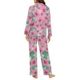 thumbnail image 3 of SCRAWLGOD Pink Flower Womens Button Down Pajama Sets Long Sleeve Pj Pants Set Sleepwear V Neck Pjs with Pockets Size S Soft Loungewear for Women 2 Piece Set, 3 of 7