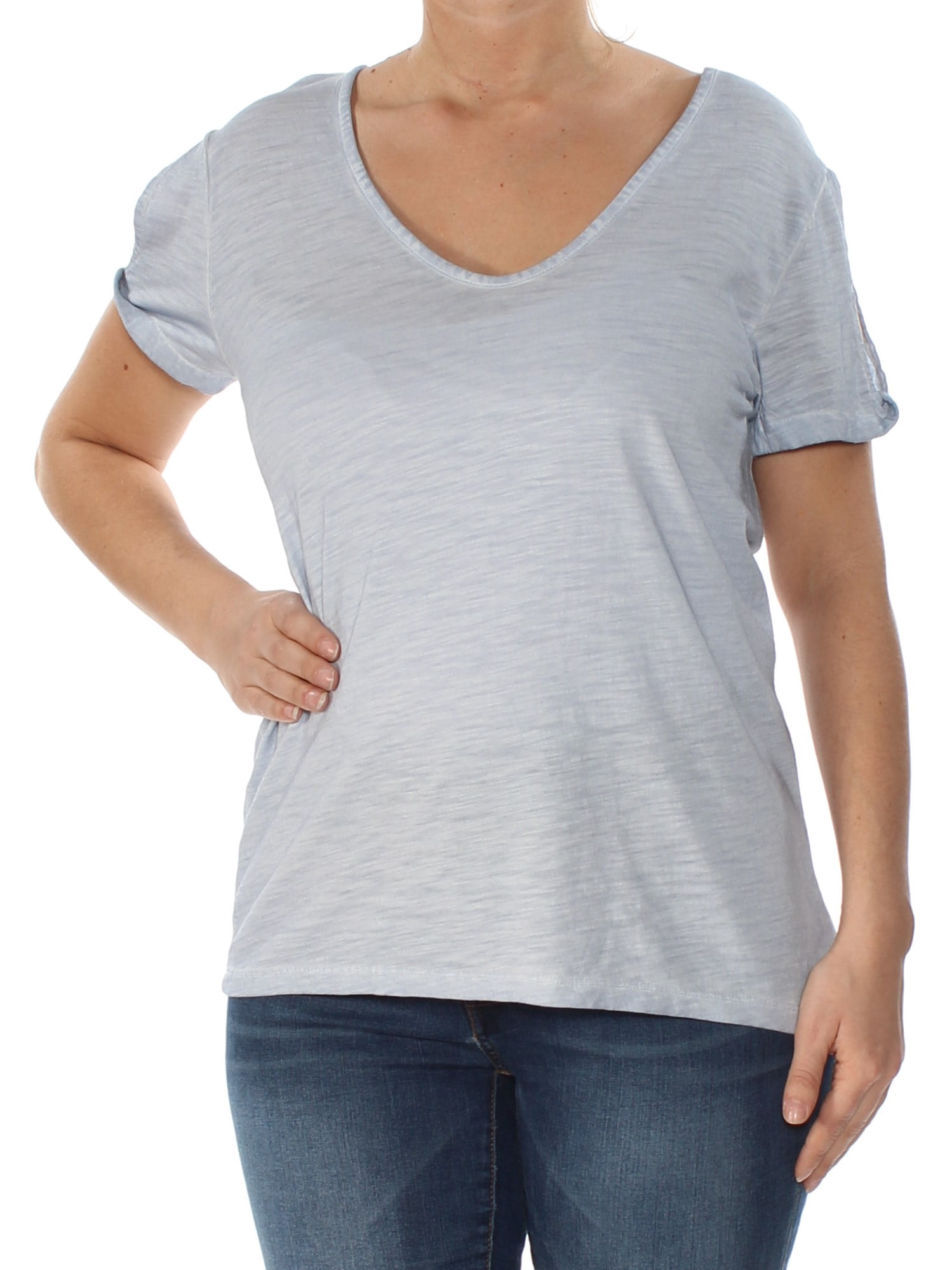 light blue v neck top