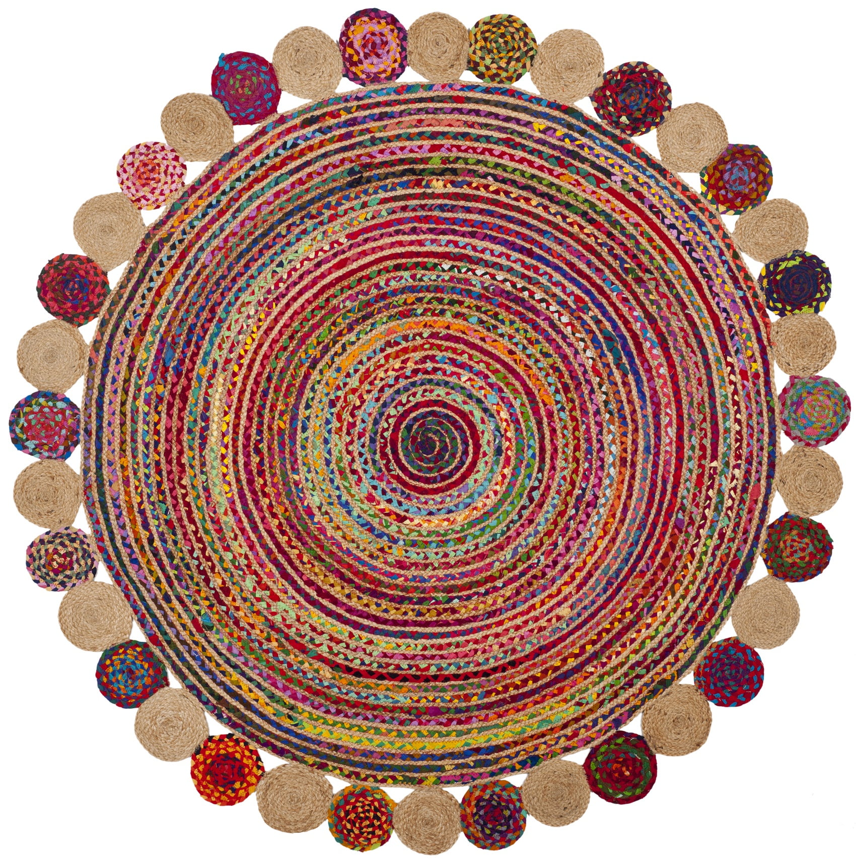 SAFAVIEH Cape Cod Kyle Geometric Area Rug, Red/Multi, 4' x 4' Round