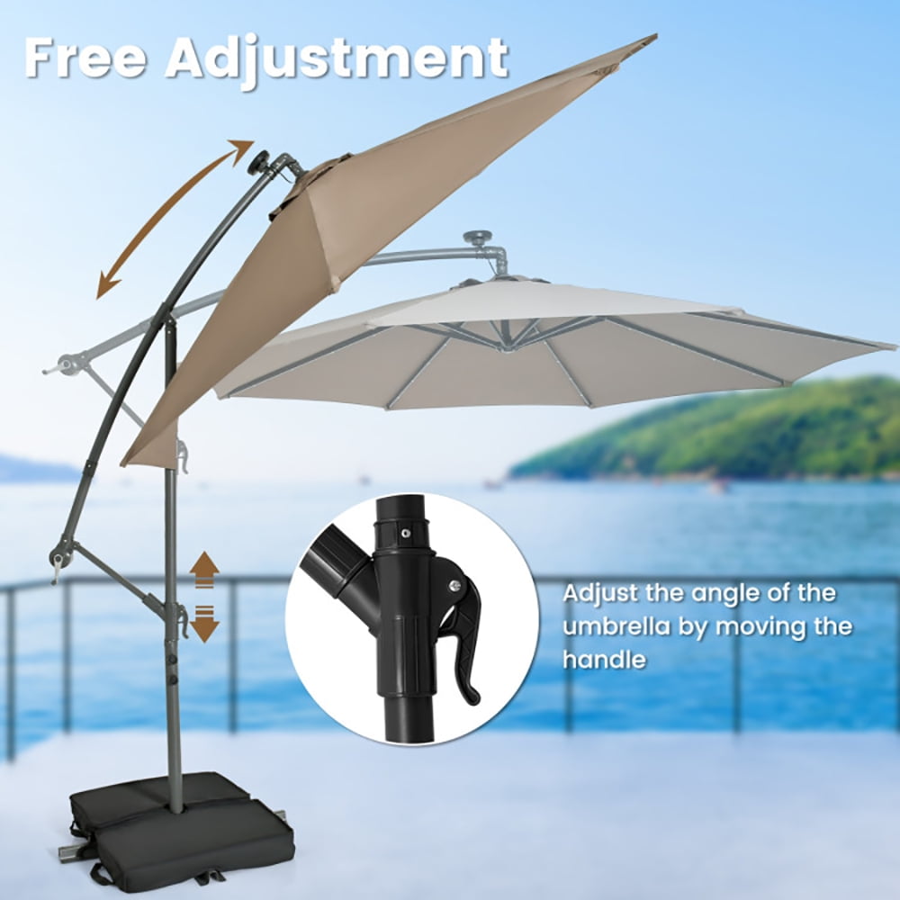 Aimee Lii 10 Feet Cantilever Umbrella with 32 LED Lights and Solar Panel Batteries, Table Umbrella Outdoor for Patio, Pool, Beach, Tan Aimee Lii 10 Feet Cantilever Umbrella with 32 LED Lights and Solar Panel Batteries, Table Umbrella Outdoor for Patio, Pool, Beach, Tan