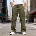 thumbnail image 7 of Dwelliawo Mens Cargo Pants Baggy Fleece Hiking Straight Leg Pants Loose Fit Fashion Cargo Pants Loose Fit Fitness Pants Joggers with Multi Pockets Army Green L, 7 of 7