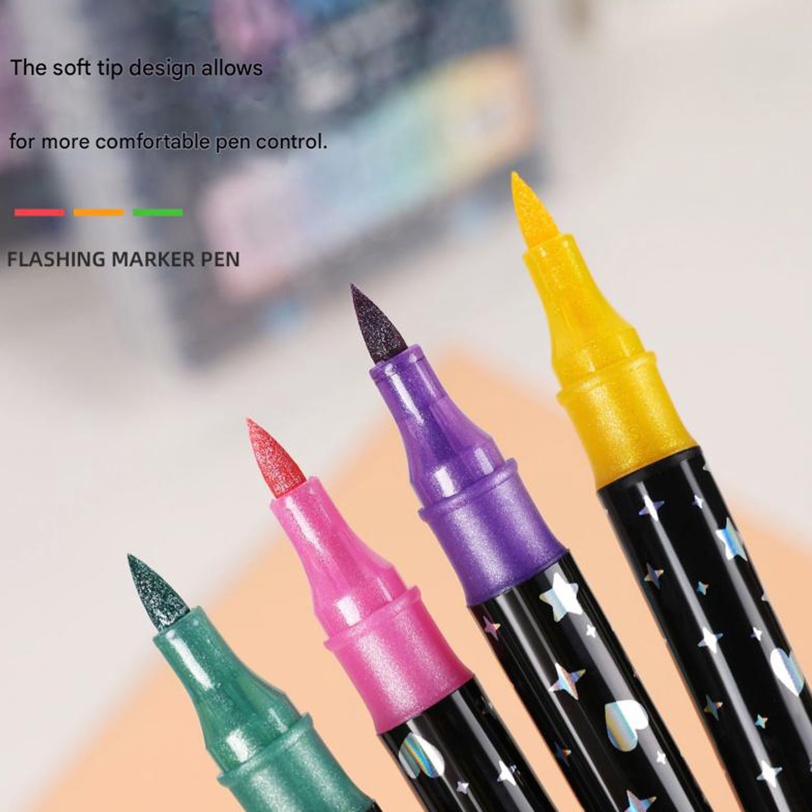 1 Pack Glitters Gel Writing Markers Flexible Brush Nibs Quick Drying Inks Suitable for Various Surfaces and Projects