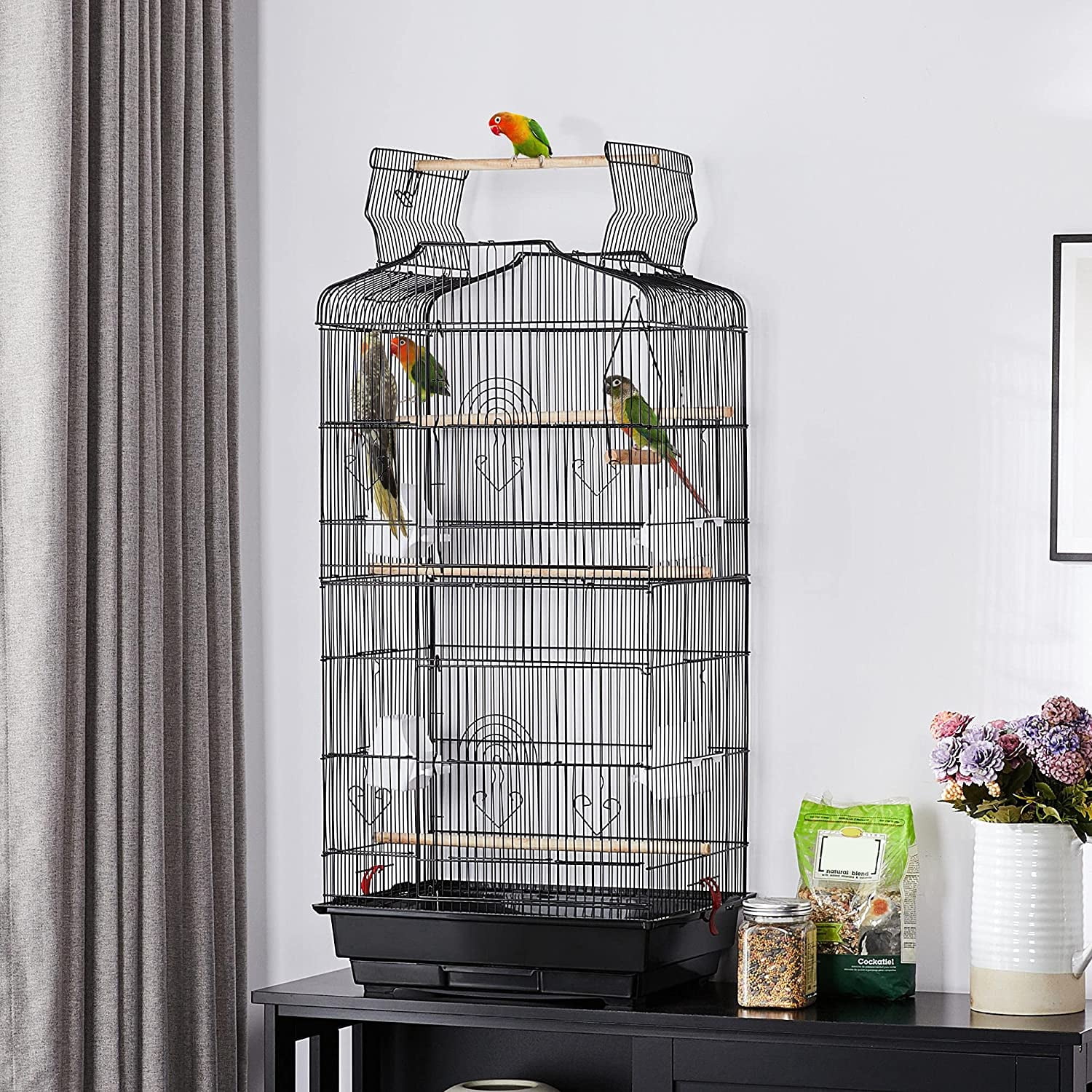 JessieMal 41-inch Open Top Medium Bird Cages for Parakeets Finches Canaries Lovebirds Small Quaker Parrots Cockatiels Budgie Green Cheek Conure Travel Pet Flight Birdcage