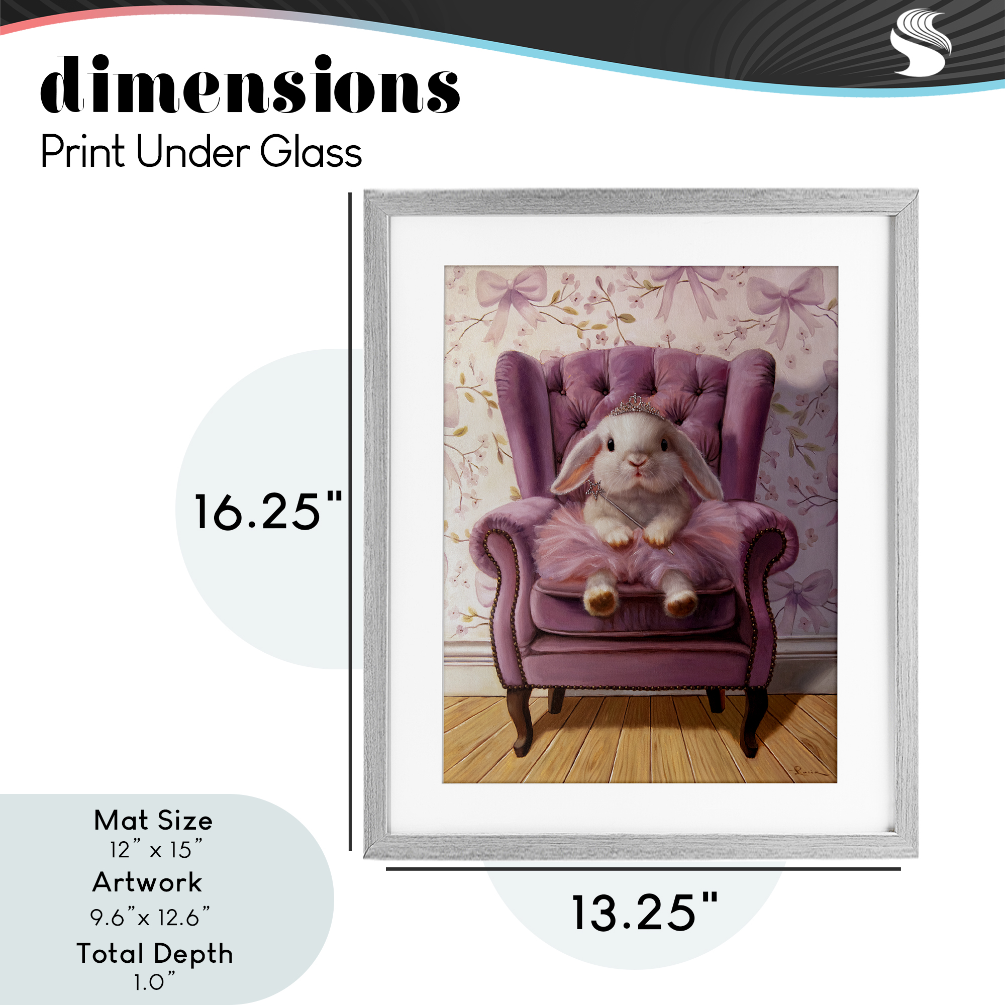Pink Princess Tutu Bunny Gray Framed Print Under Glass, design by Lucia Heffernan