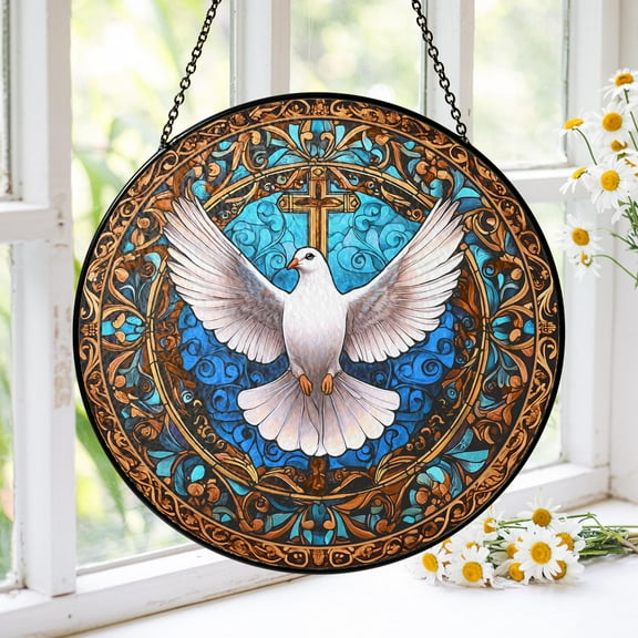 Holy Spirit Dove Window Hanging Decor, Religious Sun Catcher, Radiant Sunburst Design for Religious Home Decor