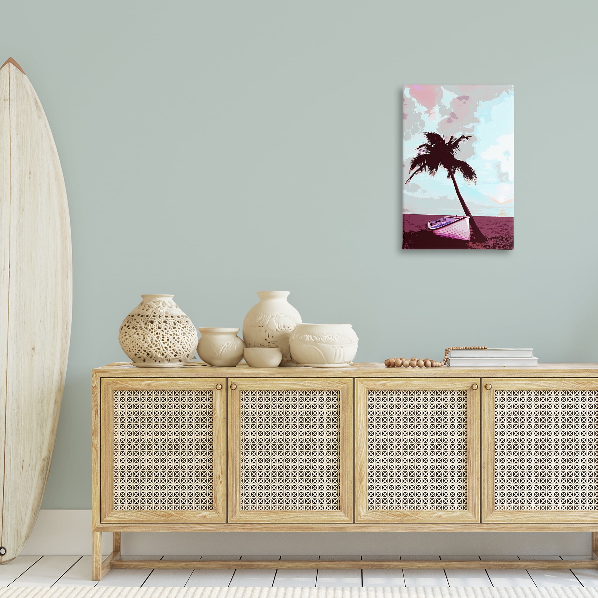 Stupell Industries Boat & Palm Tree Landscape Painting Gallery Wrapped Canvas Art Print Wall Art, 20 x 30