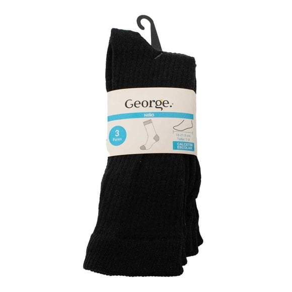 Calcetín Escolar George para Niño Diseño Liso Negro 3 Pares Talla 7-9