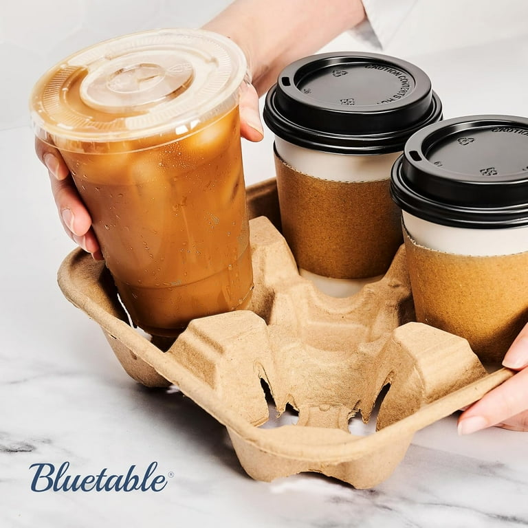 Drink Cup Carriers Disposable , 4 Cup Holders (300 Pack) Coffee Cups Trays , Paper Cardboard Holder for Delivery