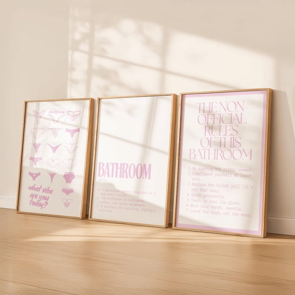 Pink Bathroom Wall Art Bathroom Girls Apartment Decor Feminine Bathroom Rules Set 3 Unframed Paper Print 8x12