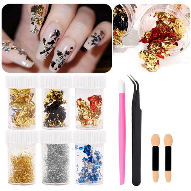 Juego de láminas para uñas con herramientas para uñas 6 botellas de copos yeacher lámina de uñas