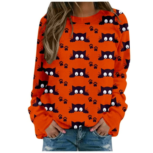 Mode Halloween Décontractée Col Rond Imprimés Manches Longues Chemises Blouses Tops