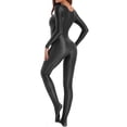 thumbnail image 4 of TiaoBug Womens Oil Shiny Bodystocking Long Sleeve Full Body Jumpsuit Gymnastic Workout Leotard Bodysuit Black M, 4 of 7