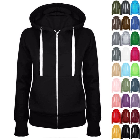 Dezsed Womens Active Long Sleeve Zip Up Hoodies Fashion Women Casual Hooded Slim Zipper Fleece Sweater Coat Black