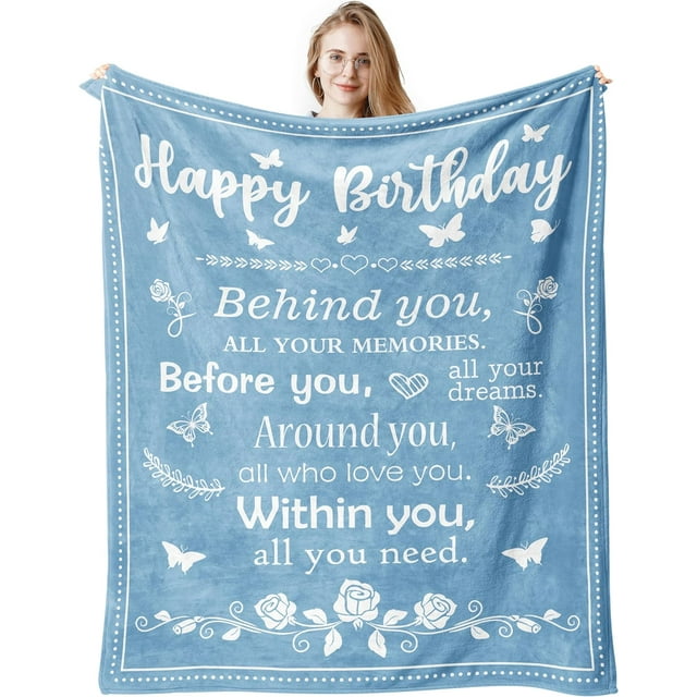 LHSHID Birthday Gifts for Women/Men/Her/Him Blanket Sky Blue Happy Birthday Decorations Women/Men Throw Blankets Bday Gift for Women/Men Unique Best Birthday Gift Ideas 60"x80"