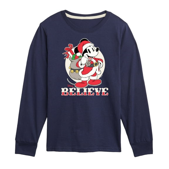 Disney - Believe Santa Mickey Christmas - Toddler & Youth Long Sleeve Graphic T-Shirt