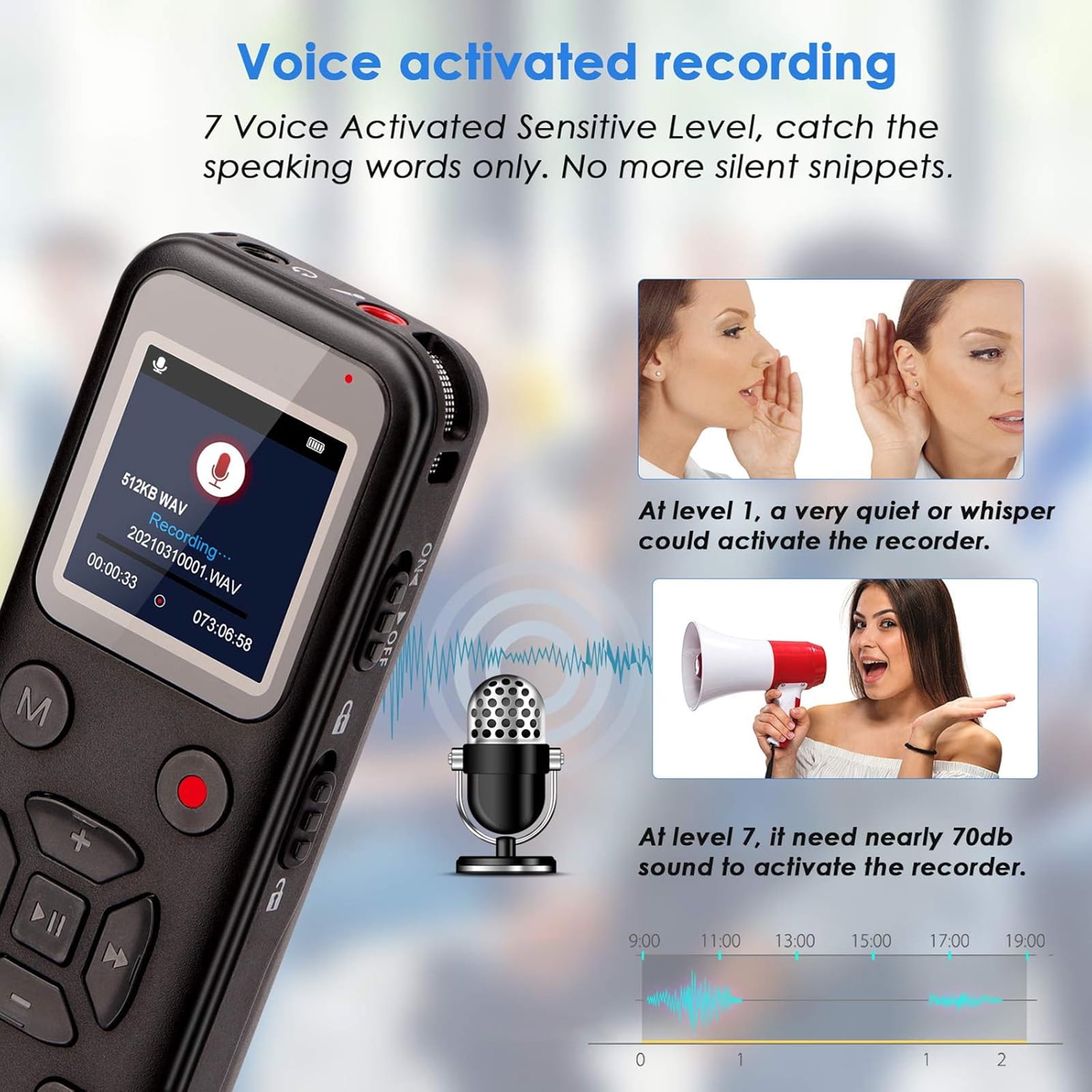 RONY 8GB Digital Voice Activated Recorder: Portable Tape Recorder with Playback Audio Recording Device for Lectures Meetings