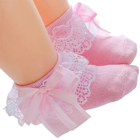 

Wharick 1 Pair Baby Socks Breathable Thicken High Elasticity Lace Bow Girl Baby Socks for Baby