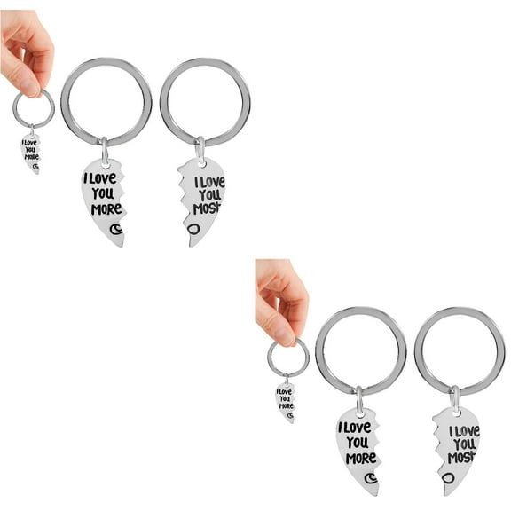unbranded 2 Pairs Heart-shaped Puzzle Key Chains I Love You Most/More Keychains for Valentine's Day Birthday