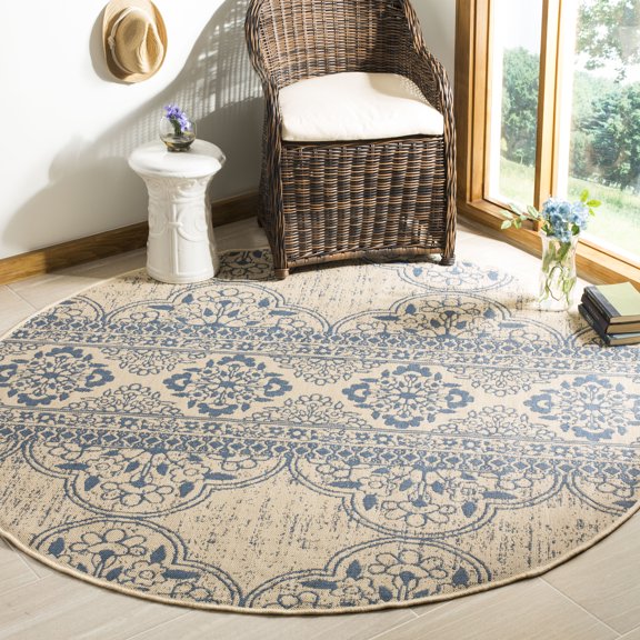 SAFAVIEH Linden Malandra Floral Area Rug, Blue/Cream, 6'7" x 6'7" Round