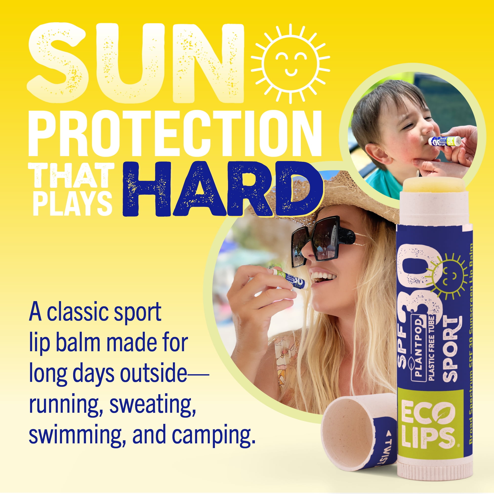 Eco Lips Classic Plant Pod Sport Broad Spectrum SPF 30 Sunscreen Lip Balm, 6 Pack