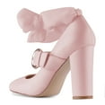 thumbnail image 3 of YDN Women Chic Closed Toe Bow Tie Mary Jane Pumps Buckle Strap Block High Heels Lovely Dress Ballroom Shoes Size 9 Pink, 3 of 4