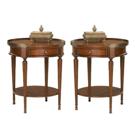 Home Square Transitional Round Accent Table in Plantation Cherry - Set of 2