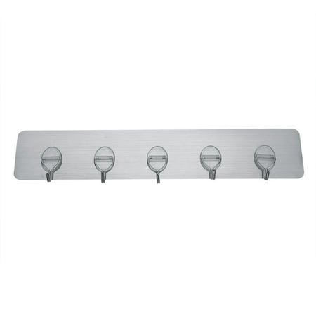 

Stainless Steel Wall Hook Organizer — 5 Hooks Adhesive Hanging for Bathroom Kitchen Bedroom Storage