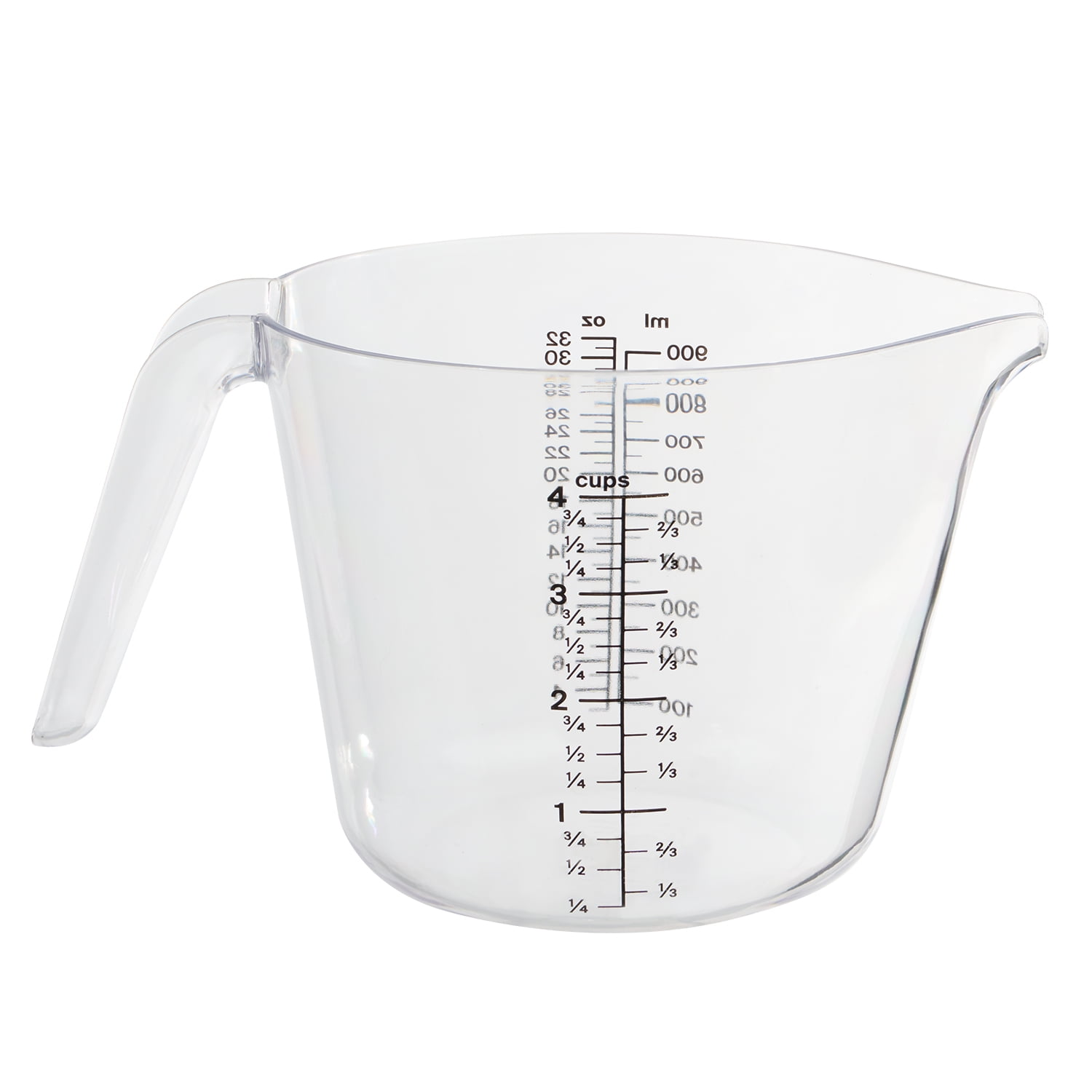 (4 pack) Mainstays 4-Cup Large Spout Plastic Measuring Cup, 32 oz, Clear