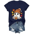 thumbnail image 4 of Ahadesign Pumpkin Shirt Women's T-Shirts Crew-Neck Boho Flowers Wildflowers Graphic Tees Shirts Cute Casual Summer Tops Short Sleeve T Shirt (Navy,M), 4 of 8