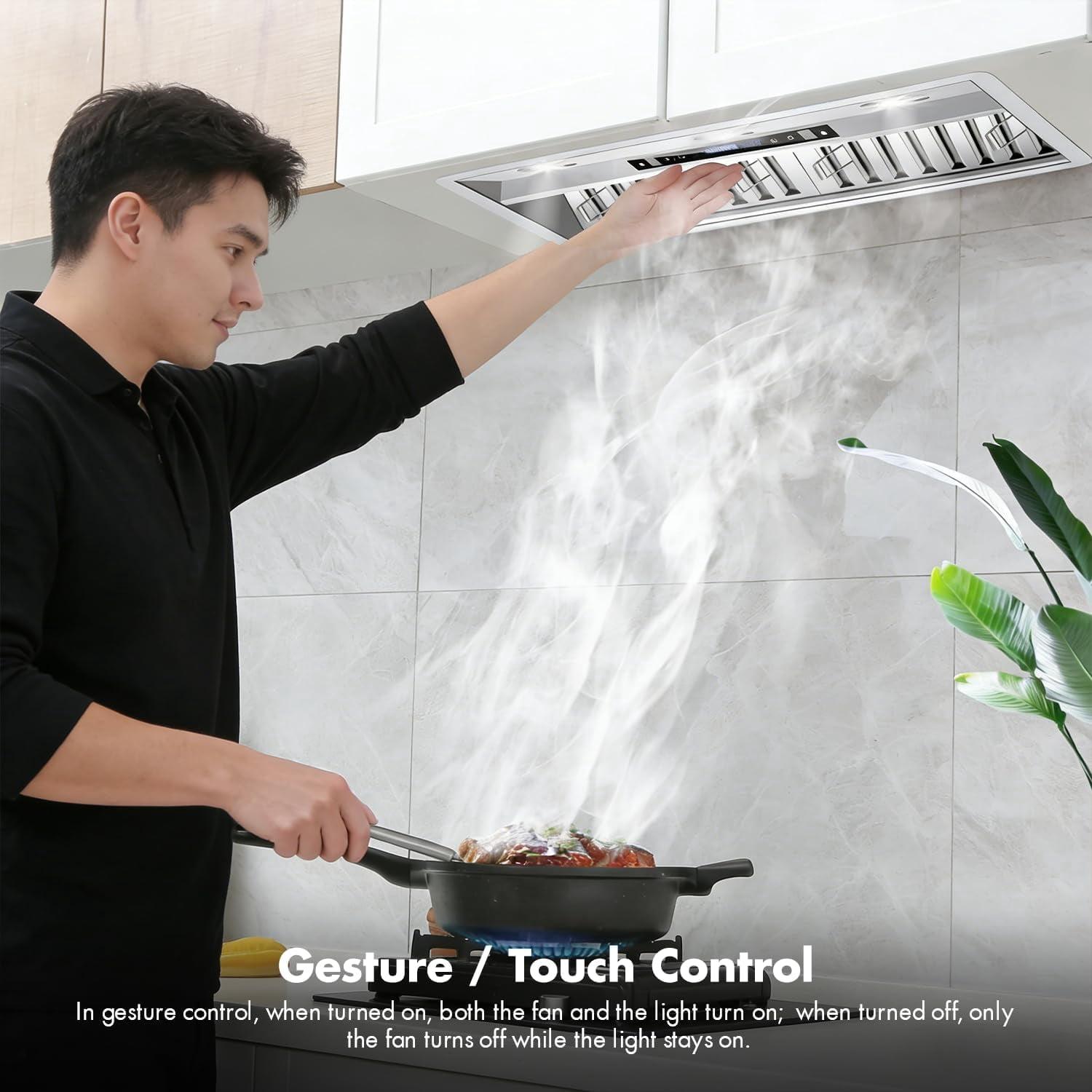 48 inch Built-in Range Hood Insert Vent, Dual Motors Stainless Steel Kitchen 1400 CFM Gesture Sensing & Touch Control, Ducted, Baffle Filters, 4 Speed Stove Exhaust Fan, ETL listed