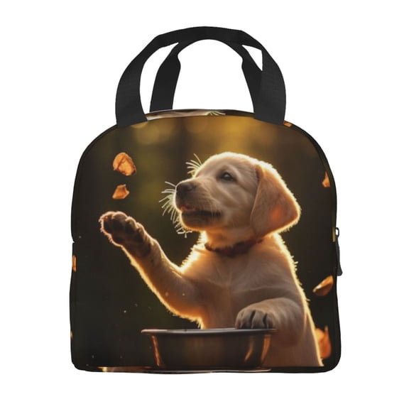 Portable Lunch Bag Insulated Puppy Bowl Leaves Sun Lunch Box Reusable Tote Bag Unisex For Work, Travel, Picnic, Office, Camping, Hiking, Picnic, Beach