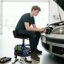 HOMCOM Rolling Mechanic Stool, 300 LBS Capacity Garage Stool with Wheels, Backrest, Tool Tray Storage, Blue