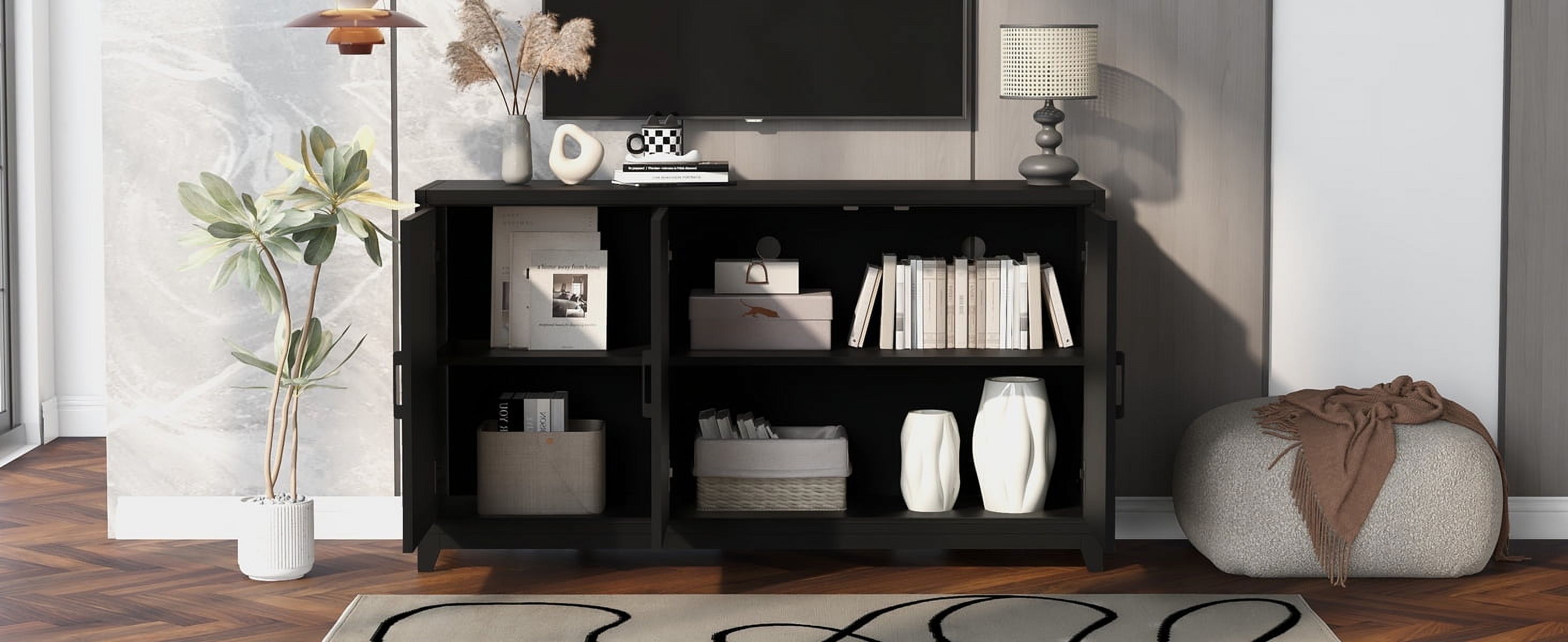 Euroco Modern TV Stand with Adjustable Shelves & Solid Wood Legs – Media Console Cabinet with Storage for Living Room or Bedroom