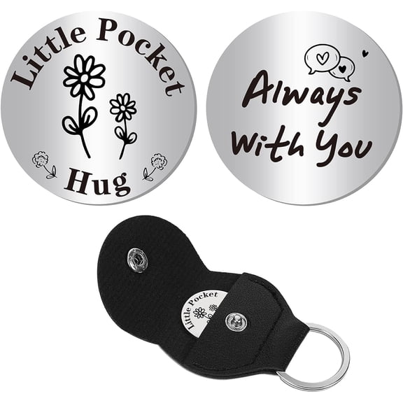 Pocket Hug Token Keepsake Stainless Steel Double-Sided Long Distance Relationship Keepsake Thinking of You Gifts with PU Leather Keychain for Boys Son Daughter Family 1.2 x 1.2 Inch BlackDIY