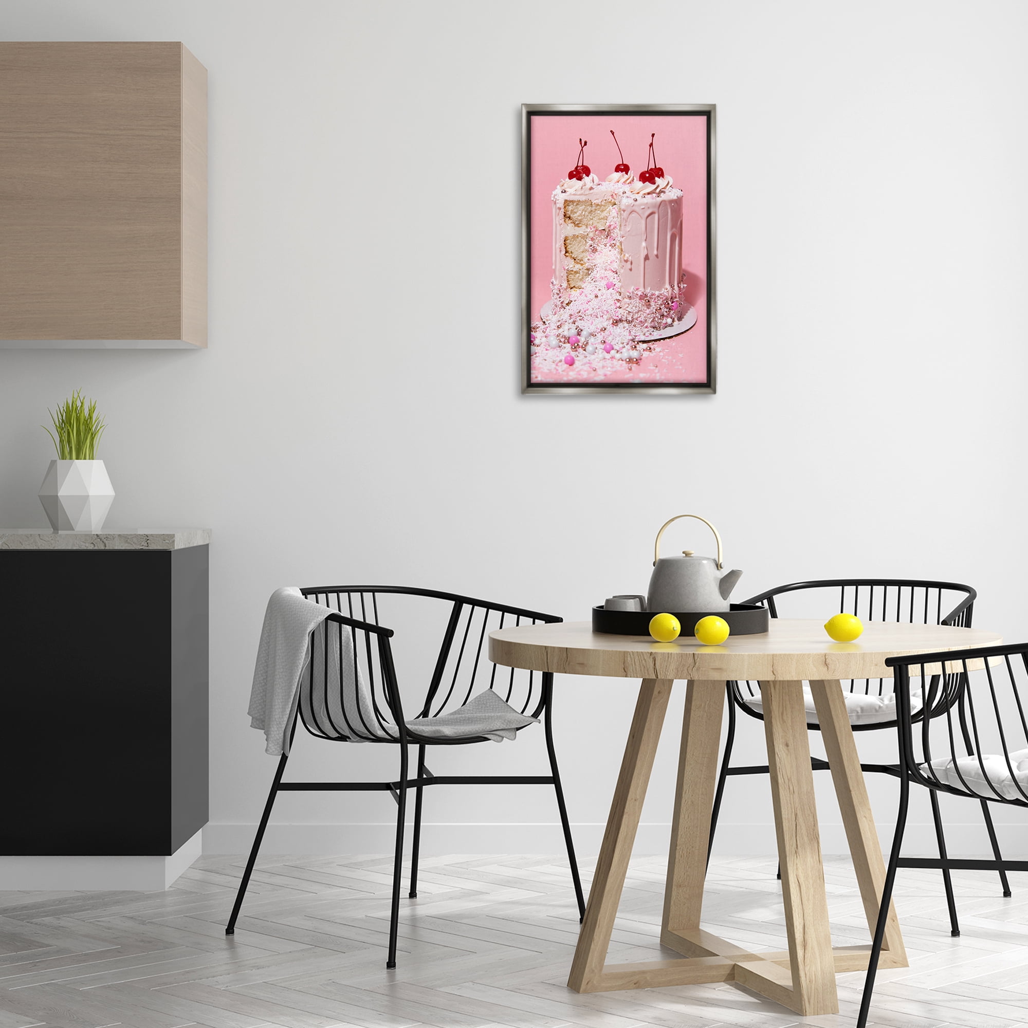 Stupell Industries Glam Gemstone Cake Food & Beverage Painting Gray Floater Framed Art Print Wall Art, 17 x 25