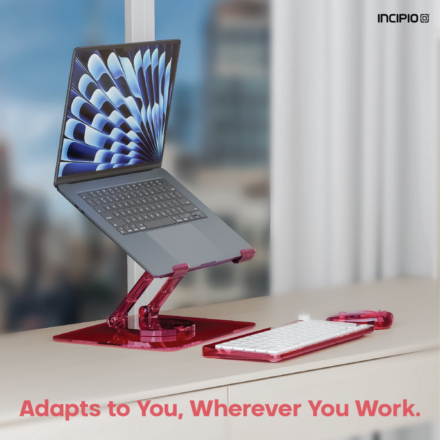 Incipio Translucent Adjustable Laptop Stand for Desk, Foldable, Portable Computer/Tablet Stand 360° Rotating-Iridescent