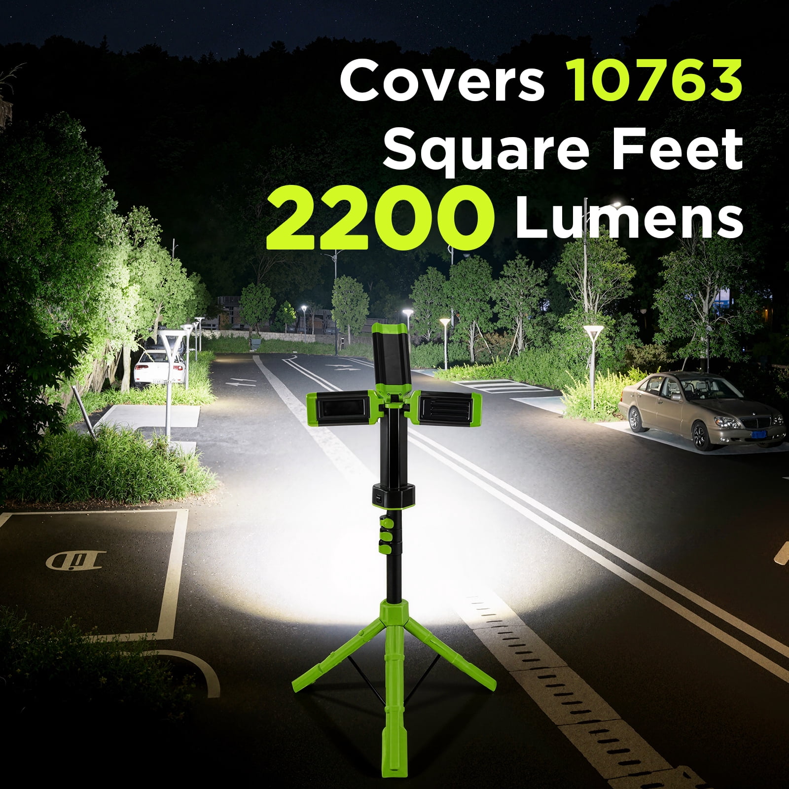 Steelite Rechargeable Camping Light with Stand 74",Portable Cordless LED Work Light with 3 LED Lamp Heads,2700 Lumens Foldable Working Lantern with Detachable Tripod