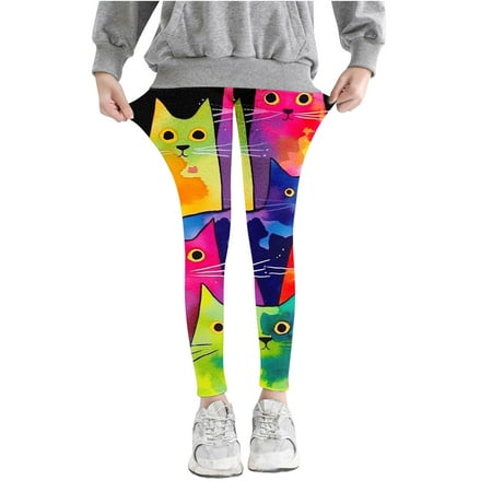 

LNWUY Girls Gradient Printed Casual Pants High Waist Stretchy Tights Kids Summer Soft Comfy Breathable Leggings for School Wearing Multicolor 7 Years